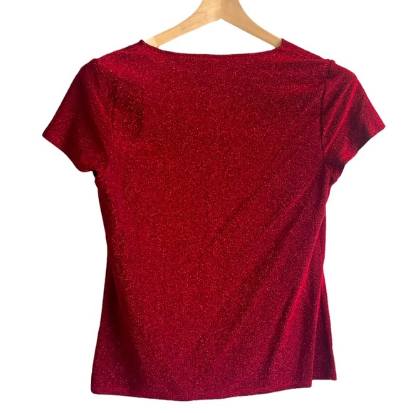 #31 JACLYN SMITH WOMANS SMALL RED SPARKLE SS COWL NECK DRESS TOP - Picture 2 of 6